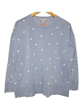 Lucky Brand Womens Blue Embroidered Hearts Crewneck Sweatshirt XS